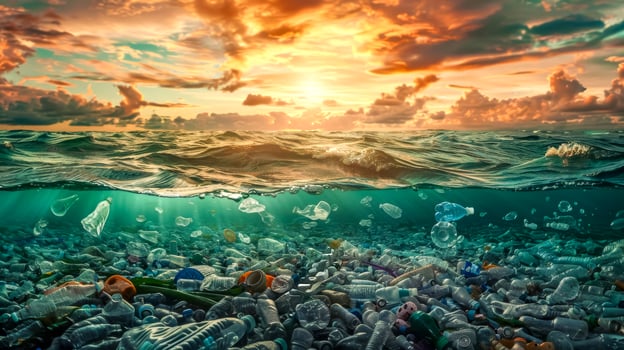 AI Generated Ocean pollution crisis at sunset photo