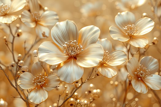 3D branches of golden arabesque-style flowers on a gold background. photo