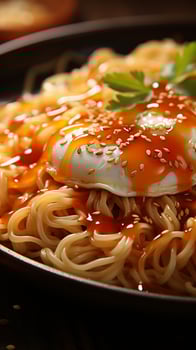 Noodle fried with egg and seasoning photo