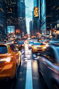 yellow taxi car in traffic on a city street slow motion photo