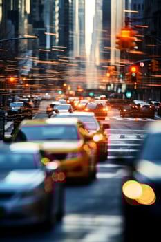 yellow taxi car in traffic on a city street slow motion photo