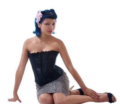 Young Hispanic Woman Sitting on floor photo
