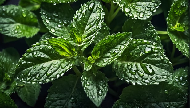 mint leaves fresh water drops photo