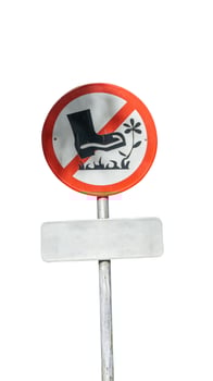 Do not walk on the grass sign. do not step in the flowers and plants sign photo