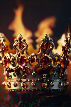 a crown is on fire in the dark photo
