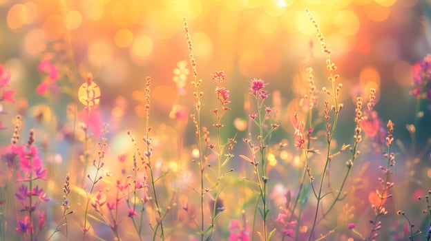 Beautiful field of purple flowers in sunset light photo