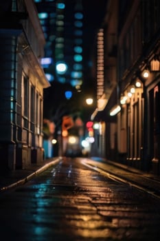 a blurry image of a street at night photo