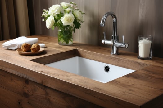 Modern kitchen interior with wooden furniture k professional advertising photography photo