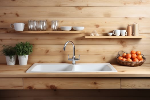 Modern kitchen interior with wooden furniture k professional advertising photography photo