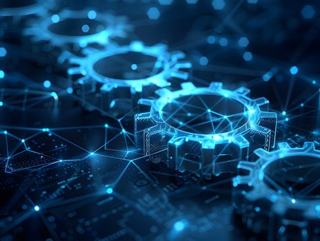 3d rendering of gears on a network background photo