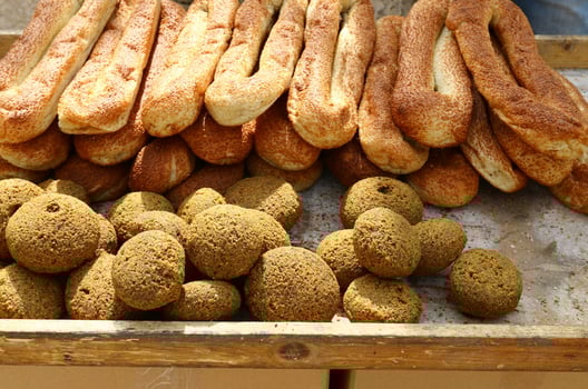 Bread and bakery products are sold in a bakery in Israel. photo