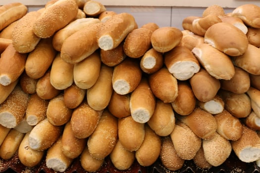 Bread and bakery products are sold in a bakery in Israel. photo