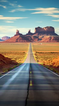 Empty Road Crossing Desert Landscape. . photo