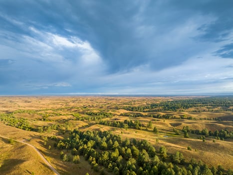 landscape of Nebraska Sandhills at Nebraska National Forest, late summer aerial view photo