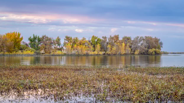 fall sunset scenery in Boyd Lake State Park in Loveland, Colorado photo