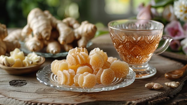 AI generated A Cup of Tea on Wooden Table photo