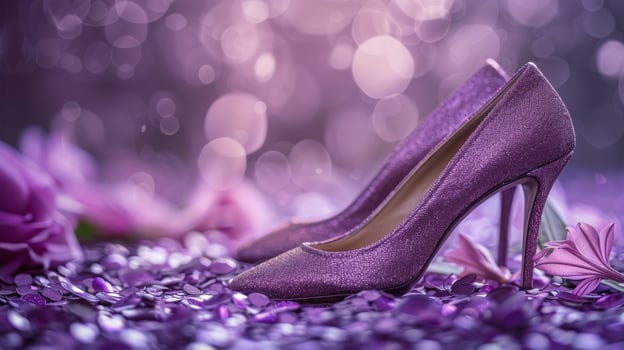 AI generated Purple High Heels on Purple Flowers photo