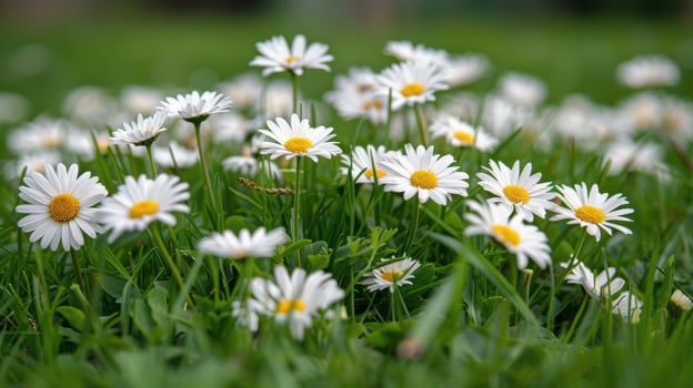 AI generated Field of White Daisies in Grass photo