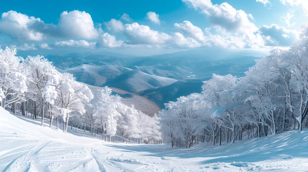 AI generated Snow Covered Mountain Range Under Blue Sky photo