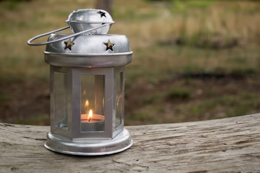 Vintage lantern with candle. Beautiful candle light. photo
