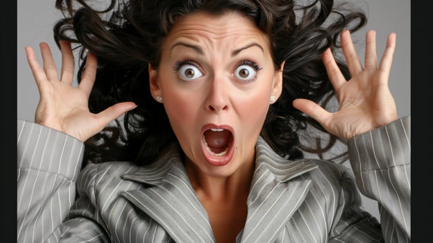 Surprised Businesswoman Reacting With Astonishment Indoors photo