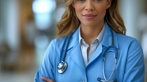 Confident Female Doctor With Stethoscope in Hospital photo