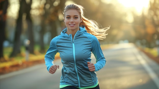 Early Morning Jog in a Sunlit Park photo