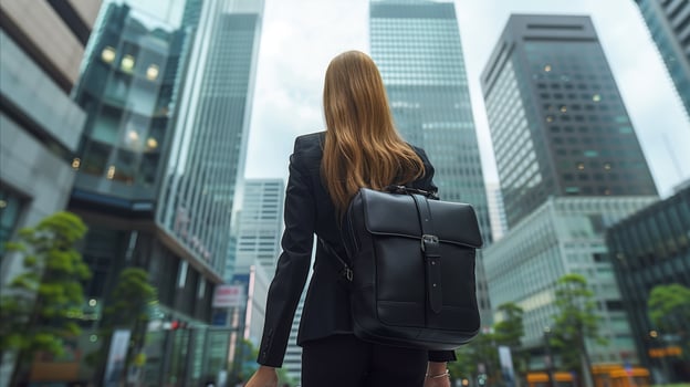 Businesswoman Walking in Urban Financial District photo