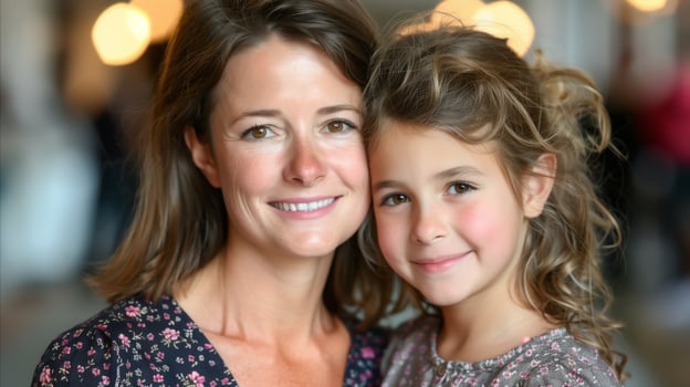 Mother and Daughter Portrait in Warm Indoor Ambience photo