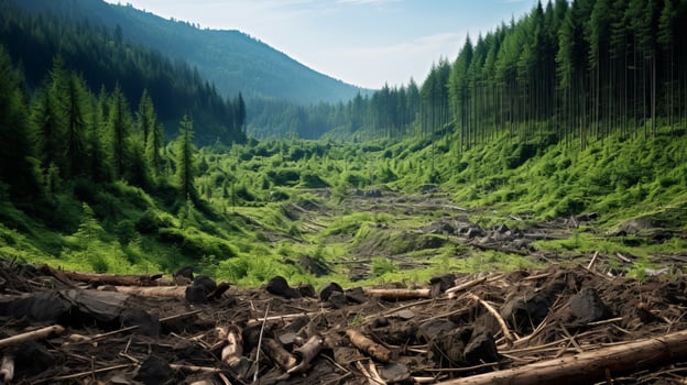 Contrast between deforestation and untouched forest photo