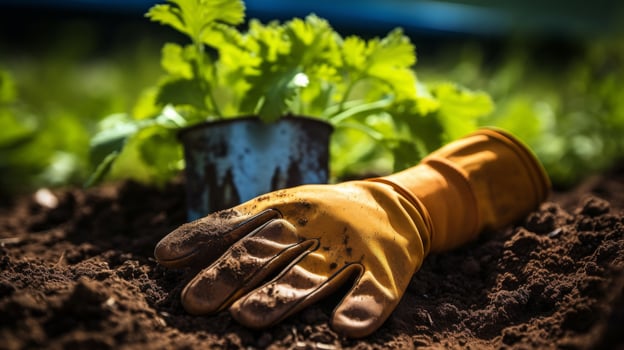 Farmers work gloves in soil photo