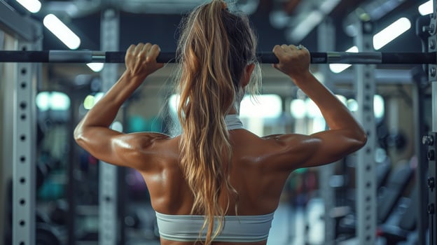 AI generated Woman Standing in Gym With Back to Camera photo