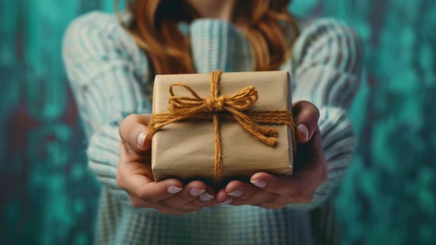 AI generated Woman Holding a Wrapped Present photo