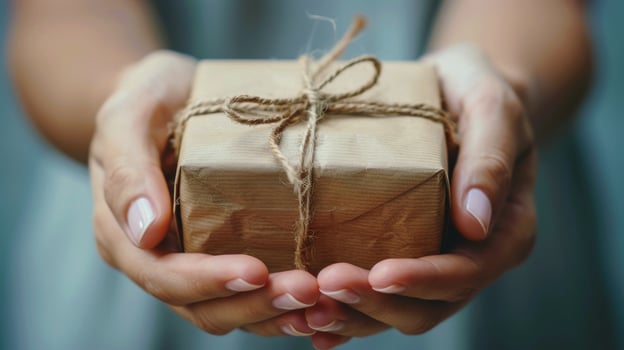 AI generated Woman Holding a Wrapped Present photo