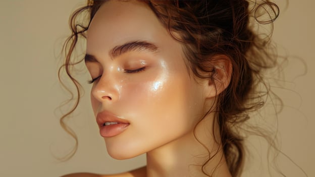 AI generated Woman Closing Eyes With Wind-Blown Hair photo