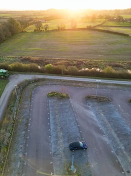 Aerial View of British Countryside Landscape Near Oxford City, Oxfordshire, England UK During Sunrise Morning. March 23rd, 2024 photo