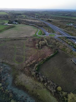 Aerial View of British Countryside Landscape Near Oxford City, Oxfordshire, England UK During Sunrise Morning. March 23rd, 2024 photo