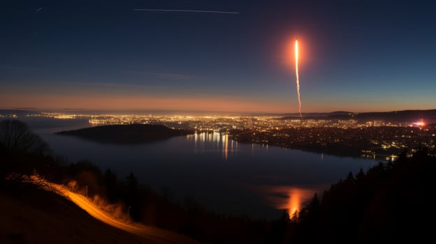 AI generated Satellite launch in a brilliant flash. Generative AI photo