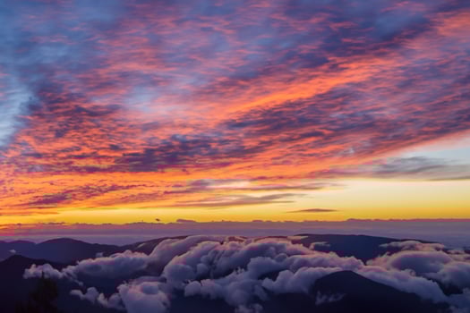 Beautiful Clouds Over the Mountains Create a Harmonious Atmosphere, Painting a Serene and Majestic Scene of Natural Beauty photo