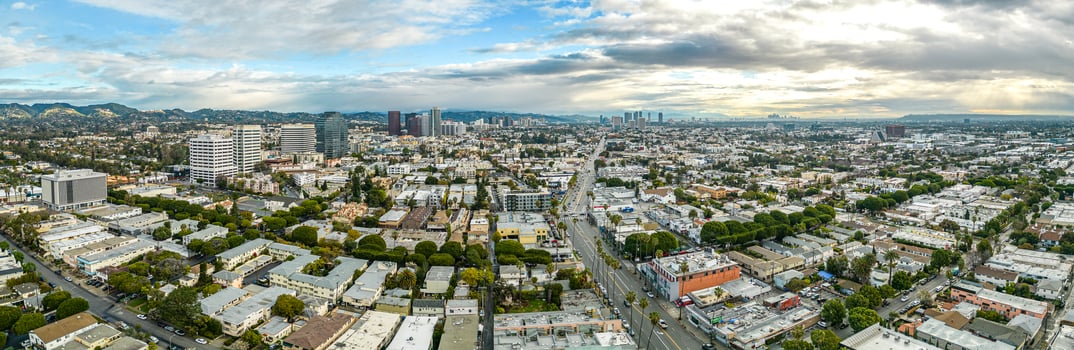Santa Monica downtown view to Los Angeles California. Aerial Panorama of the urban city photo