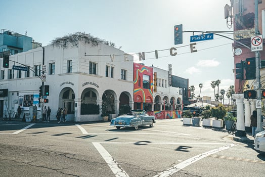 Venice Beach entrance Street. Old Car photo
