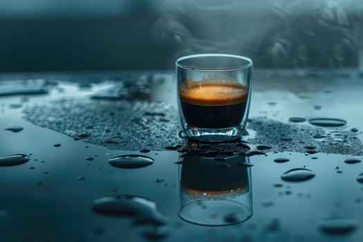 Coffee in Glass Cup on Wet Surface photo