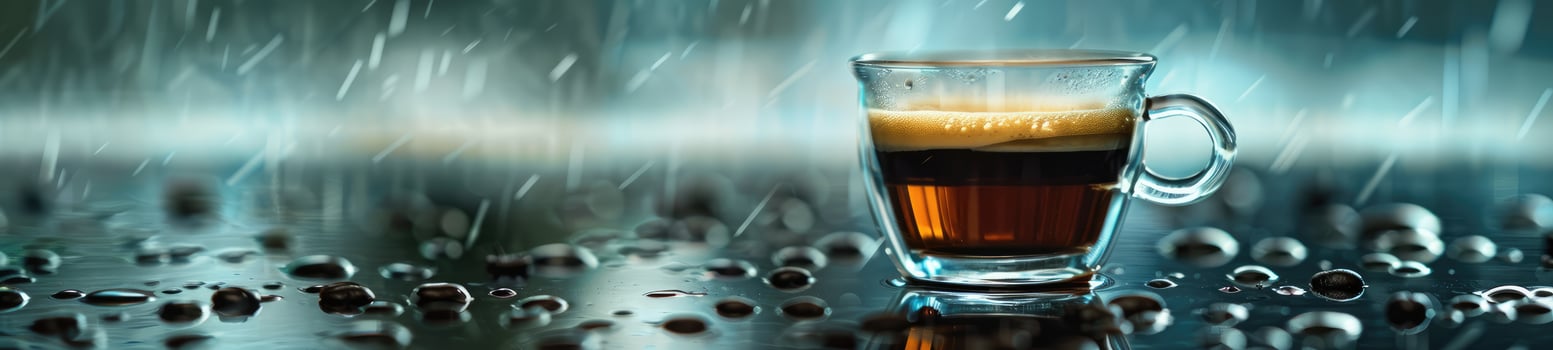 Coffee in Glass Cup on Wet Surface photo