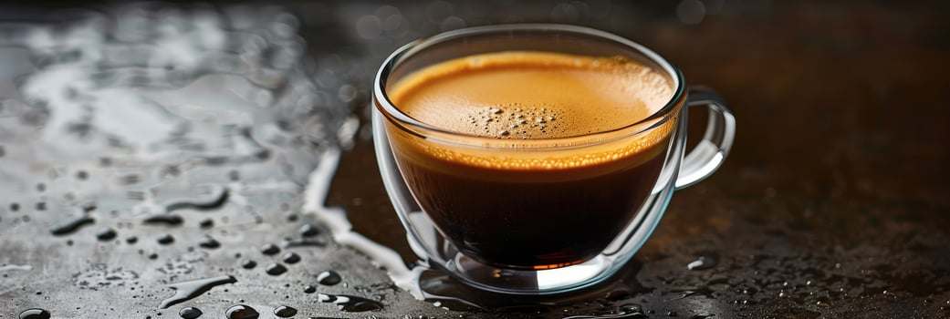 Coffee in Glass Cup on Wet Surface photo