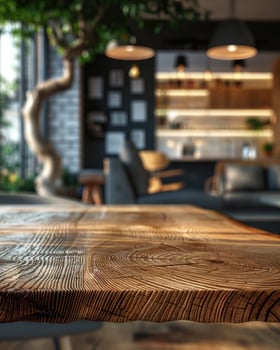 Empty Wooden Table in Living Room Close-Up mockup photo