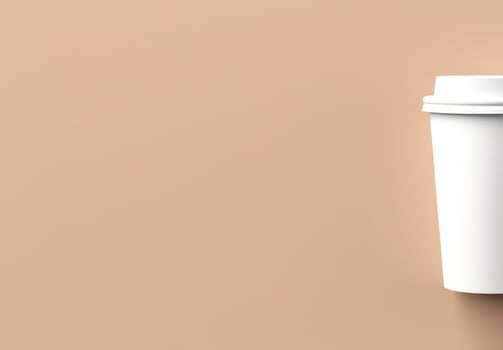 white paper cup mock up on brown background top view photo