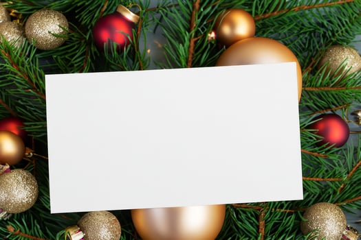 Beautiful Mockup White Card with Christmas Ornaments, A Festive Touch for Your Holiday Greetings photo