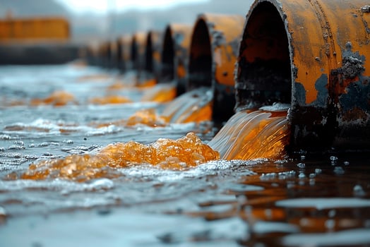 AI generated Industrial waste being dumped into a river, poisoning the water source photo