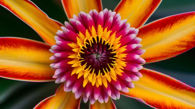 AI generated Vibrantly colored tropical flower close up with yellow orange leaves photo