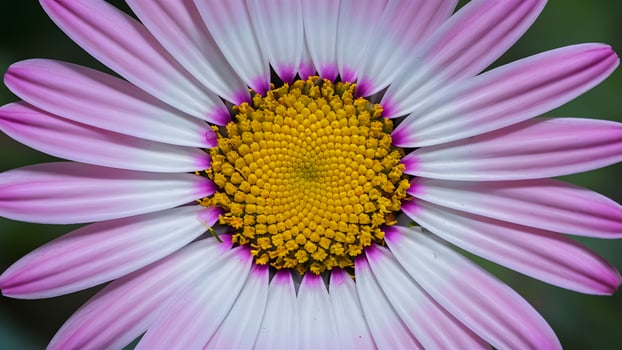 AI generated Violet daisy flower center with yellow anthers, abstract background photo